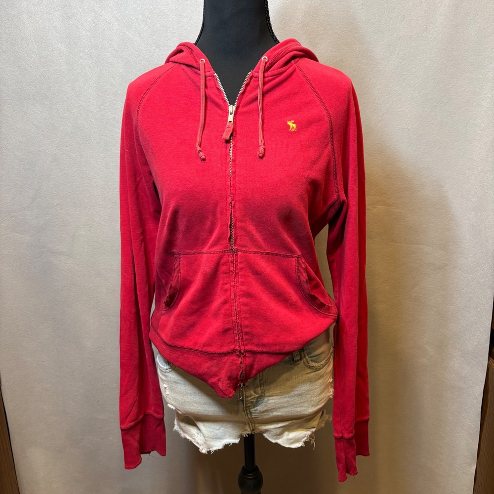 Vintage Abercrombie & Fitch Red Full Zip Hoodie Yellow Moose Logo XL